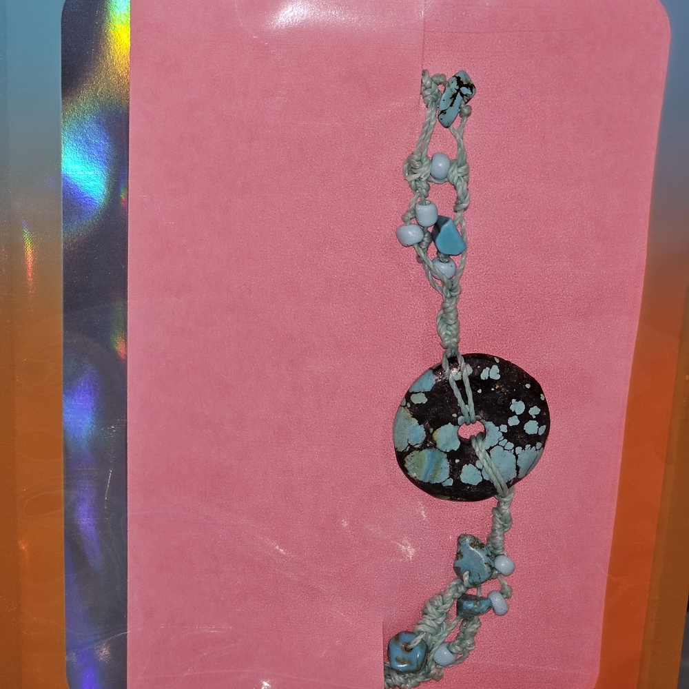 Real Turquoise and Black Pendant With Real turquise Chips Braclet.